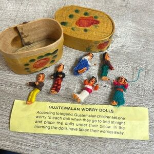 Vintage Original 70s Set of Guatemalan Handmade Worry Dolls In Box